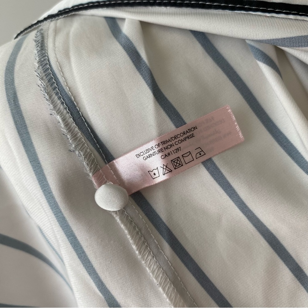 La Vie En Rose Black and White Vertical Stripe Satin Shirt - Picture 5 of 10